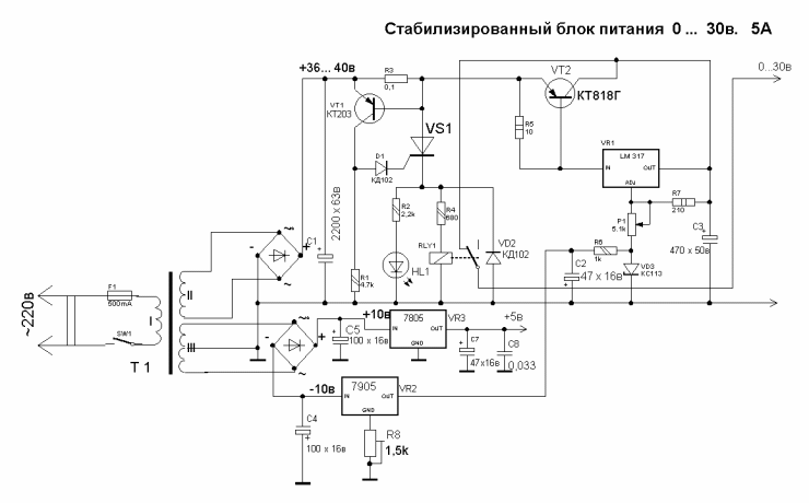 Cтабилизированный источник питания 0...30В