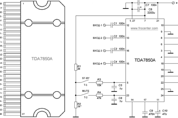 Схема усилителя на микросхеме TDA7850A